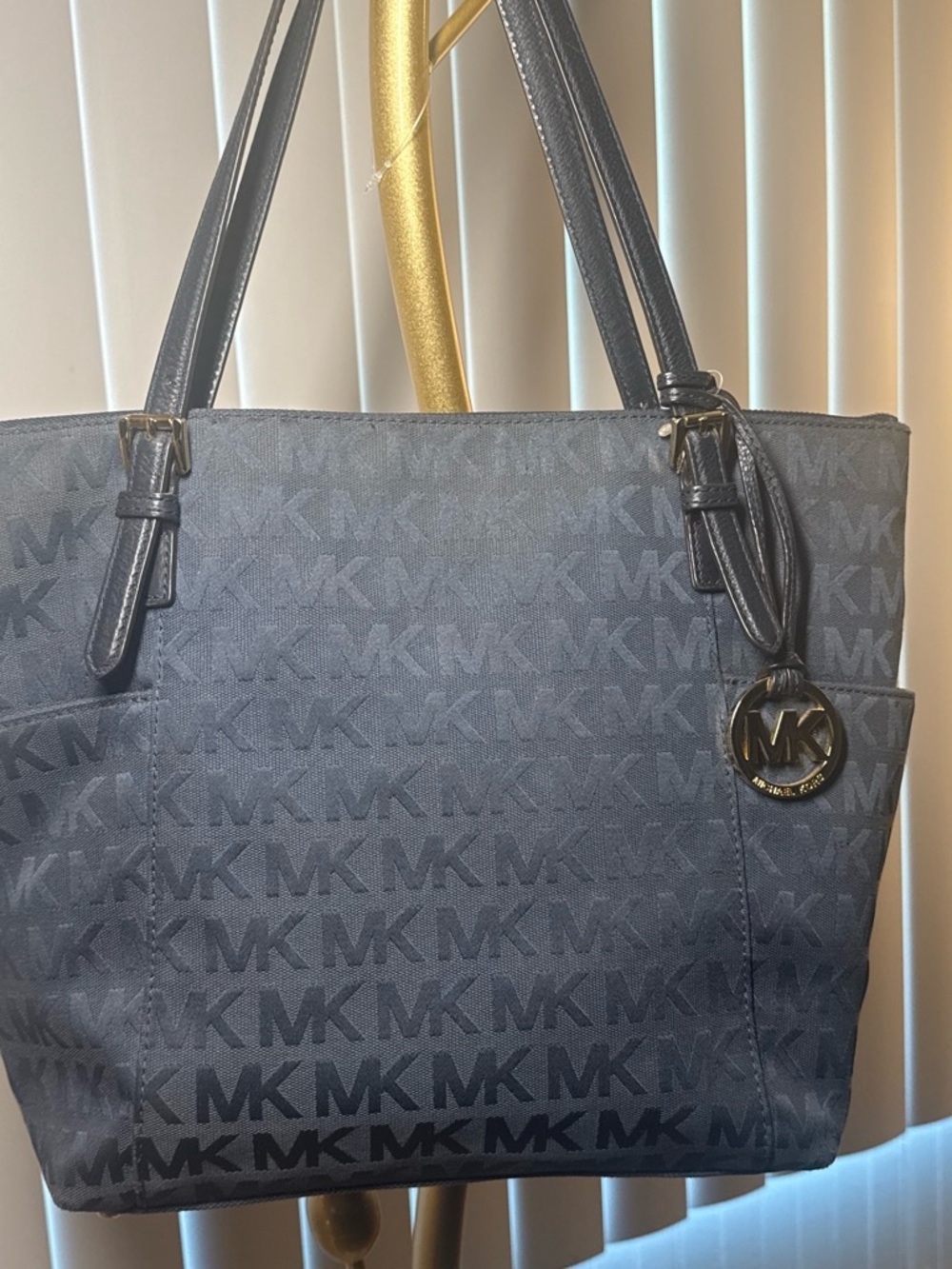 Michael Kors Black MK Signature Tote with Gold Charm